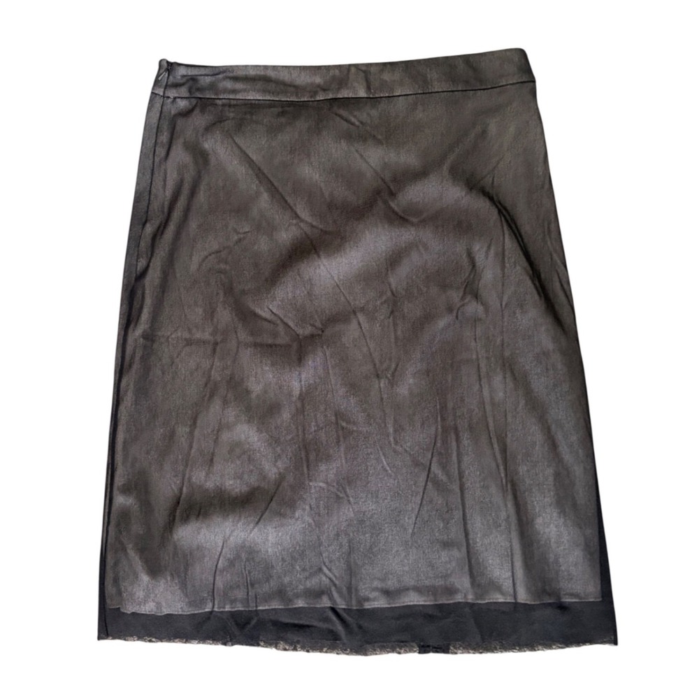 Vivienne Tam Mesh Midi Skirt Metallic Charcoal Grey Pleated Ribbon Detail Size 3 - Picture 2 of 4